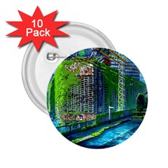 Anime Landscape Apocalyptic Ruins Water City Cityscape 2 25  Buttons (10 Pack)  by 99art