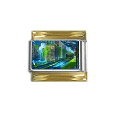 Anime Landscape Apocalyptic Ruins Water City Cityscape Gold Trim Italian Charm (9mm) by 99art