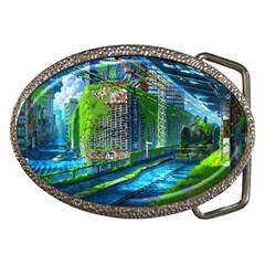 Anime Landscape Apocalyptic Ruins Water City Cityscape Belt Buckles by 99art