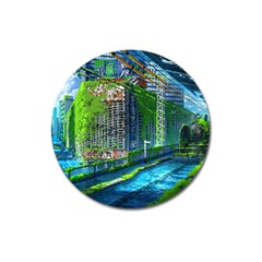 Anime Landscape Apocalyptic Ruins Water City Cityscape Magnet 3  (round) by 99art