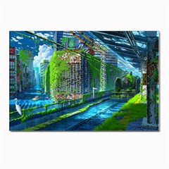 Anime Landscape Apocalyptic Ruins Water City Cityscape Postcard 4 x 6  (pkg Of 10) by 99art