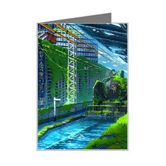 Anime Landscape Apocalyptic Ruins Water City Cityscape Mini Greeting Card by 99art