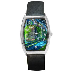 Anime Landscape Apocalyptic Ruins Water City Cityscape Barrel Style Metal Watch by 99art