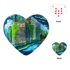 Anime Landscape Apocalyptic Ruins Water City Cityscape Playing Cards Single Design (heart) by 99art