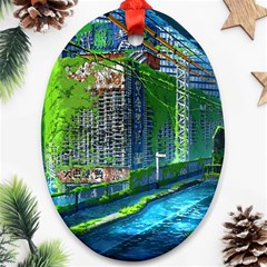 Anime Landscape Apocalyptic Ruins Water City Cityscape Oval Ornament (two Sides) by 99art