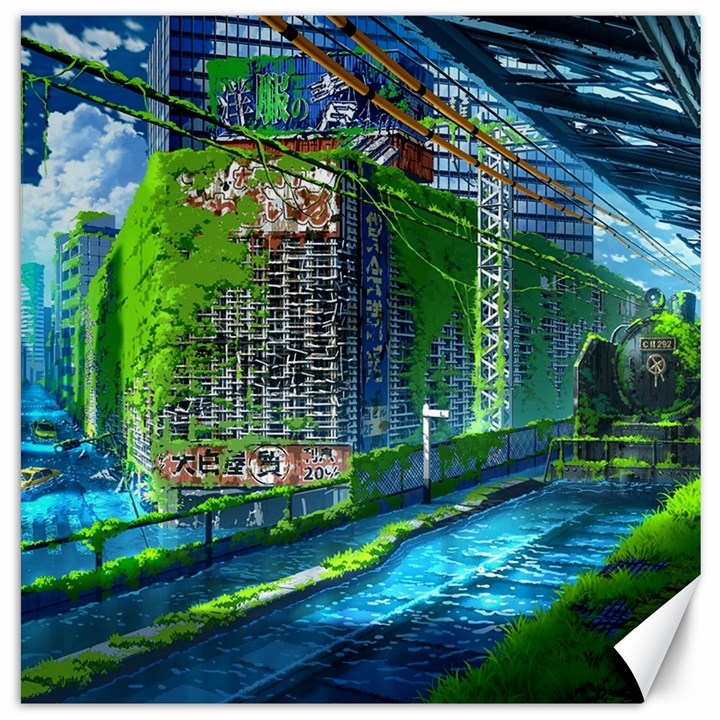 Anime Landscape Apocalyptic Ruins Water City Cityscape Canvas 12  x 12 