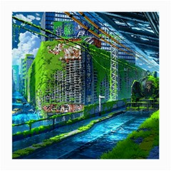 Anime Landscape Apocalyptic Ruins Water City Cityscape Medium Glasses Cloth (2 Sides) by 99art