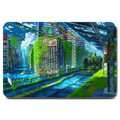 Anime Landscape Apocalyptic Ruins Water City Cityscape Large Doormat by 99art