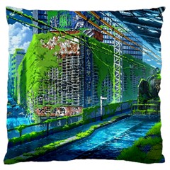 Anime Landscape Apocalyptic Ruins Water City Cityscape Large Cushion Case (one Side) by 99art