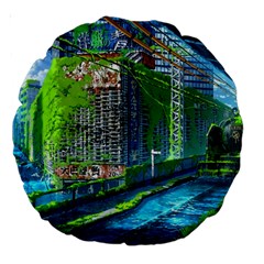 Anime Landscape Apocalyptic Ruins Water City Cityscape Large 18  Premium Round Cushions by 99art