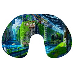 Anime Landscape Apocalyptic Ruins Water City Cityscape Travel Neck Pillow by 99art