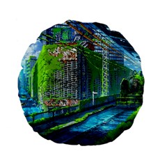 Anime Landscape Apocalyptic Ruins Water City Cityscape Standard 15  Premium Flano Round Cushions by 99art