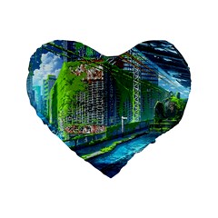 Anime Landscape Apocalyptic Ruins Water City Cityscape Standard 16  Premium Flano Heart Shape Cushions by 99art