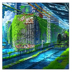 Anime Landscape Apocalyptic Ruins Water City Cityscape Square Satin Scarf (36  X 36 ) by 99art