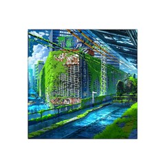 Anime Landscape Apocalyptic Ruins Water City Cityscape Satin Bandana Scarf 22  X 22  by 99art