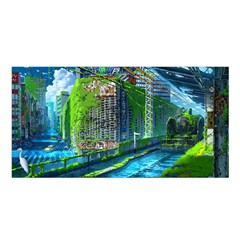 Anime Landscape Apocalyptic Ruins Water City Cityscape Satin Shawl 45  X 80  by 99art