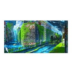 Anime Landscape Apocalyptic Ruins Water City Cityscape Satin Wrap 35  X 70  by 99art