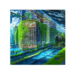 Anime Landscape Apocalyptic Ruins Water City Cityscape Square Satin Scarf (30  X 30 ) by 99art