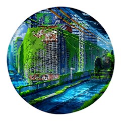 Anime Landscape Apocalyptic Ruins Water City Cityscape Round Glass Fridge Magnet (4 Pack) by 99art