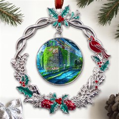 Anime Landscape Apocalyptic Ruins Water City Cityscape Metal X mas Wreath Holly Leaf Ornament by 99art