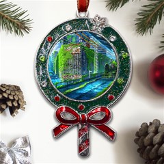 Anime Landscape Apocalyptic Ruins Water City Cityscape Metal X mas Lollipop With Crystal Ornament by 99art