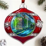 Anime Landscape Apocalyptic Ruins Water City Cityscape Metal Snowflake And Bell Red Ornament Front