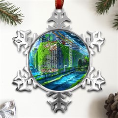 Anime Landscape Apocalyptic Ruins Water City Cityscape Metal Small Snowflake Ornament by 99art