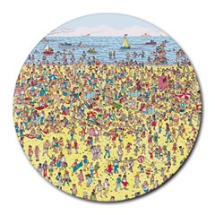 Waldo Cartoon Where s Wally Water Sky Sea Day Nature Round Mousepad by 99art