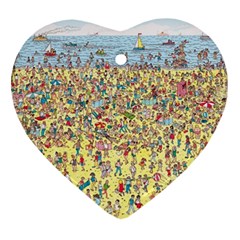 Waldo Cartoon Where s Wally Water Sky Sea Day Nature Ornament (heart)