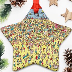 Waldo Cartoon Where s Wally Water Sky Sea Day Nature Ornament (star) by 99art