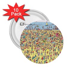 Waldo Cartoon Where s Wally Water Sky Sea Day Nature 2 25  Buttons (10 Pack)  by 99art