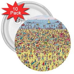 Waldo Cartoon Where s Wally Water Sky Sea Day Nature 3  Buttons (10 Pack)  by 99art