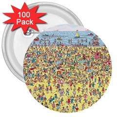 Waldo Cartoon Where s Wally Water Sky Sea Day Nature 3  Buttons (100 Pack)  by 99art