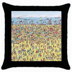 Waldo Cartoon Where s Wally Water Sky Sea Day Nature Throw Pillow Case (black) by 99art