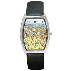 Waldo Cartoon Where s Wally Water Sky Sea Day Nature Barrel Style Metal Watch by 99art