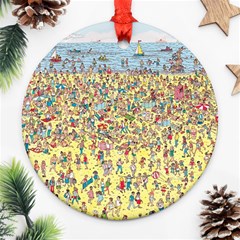 Waldo Cartoon Where s Wally Water Sky Sea Day Nature Round Ornament (two Sides) by 99art