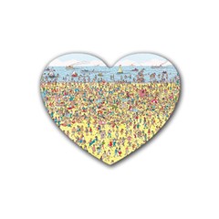 Waldo Cartoon Where s Wally Water Sky Sea Day Nature Rubber Heart Coaster (4 Pack) by 99art