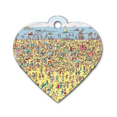 Waldo Cartoon Where s Wally Water Sky Sea Day Nature Dog Tag Heart (one Side) by 99art