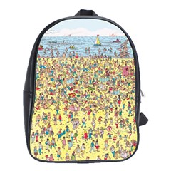 Waldo Cartoon Where s Wally Water Sky Sea Day Nature School Bag (large) by 99art