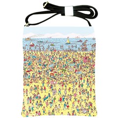 Waldo Cartoon Where s Wally Water Sky Sea Day Nature Shoulder Sling Bag by 99art