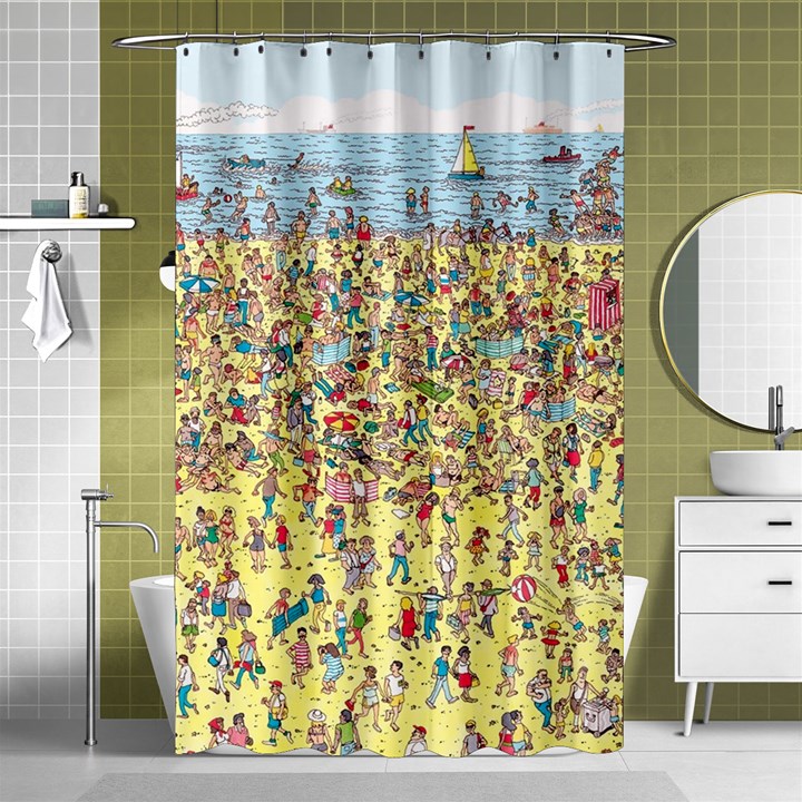 Waldo Cartoon Where s Wally Water Sky Sea Day Nature Shower Curtain 48  x 72  (Small) 