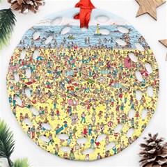 Waldo Cartoon Where s Wally Water Sky Sea Day Nature Ornament (round Filigree) by 99art