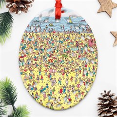 Waldo Cartoon Where s Wally Water Sky Sea Day Nature Ornament (oval Filigree) by 99art