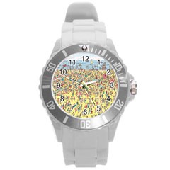 Waldo Cartoon Where s Wally Water Sky Sea Day Nature Round Plastic Sport Watch (l) by 99art