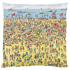 Waldo Cartoon Where s Wally Water Sky Sea Day Nature Large Cushion Case (one Side) by 99art