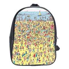 Waldo Cartoon Where s Wally Water Sky Sea Day Nature School Bag (xl) by 99art