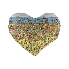 Waldo Cartoon Where s Wally Water Sky Sea Day Nature Standard 16  Premium Heart Shape Cushions by 99art