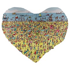 Waldo Cartoon Where s Wally Water Sky Sea Day Nature Large 19  Premium Heart Shape Cushions by 99art