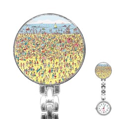 Waldo Cartoon Where s Wally Water Sky Sea Day Nature Stainless Steel Nurses Watch by 99art