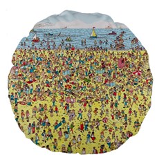 Waldo Cartoon Where s Wally Water Sky Sea Day Nature Large 18  Premium Flano Round Cushions by 99art